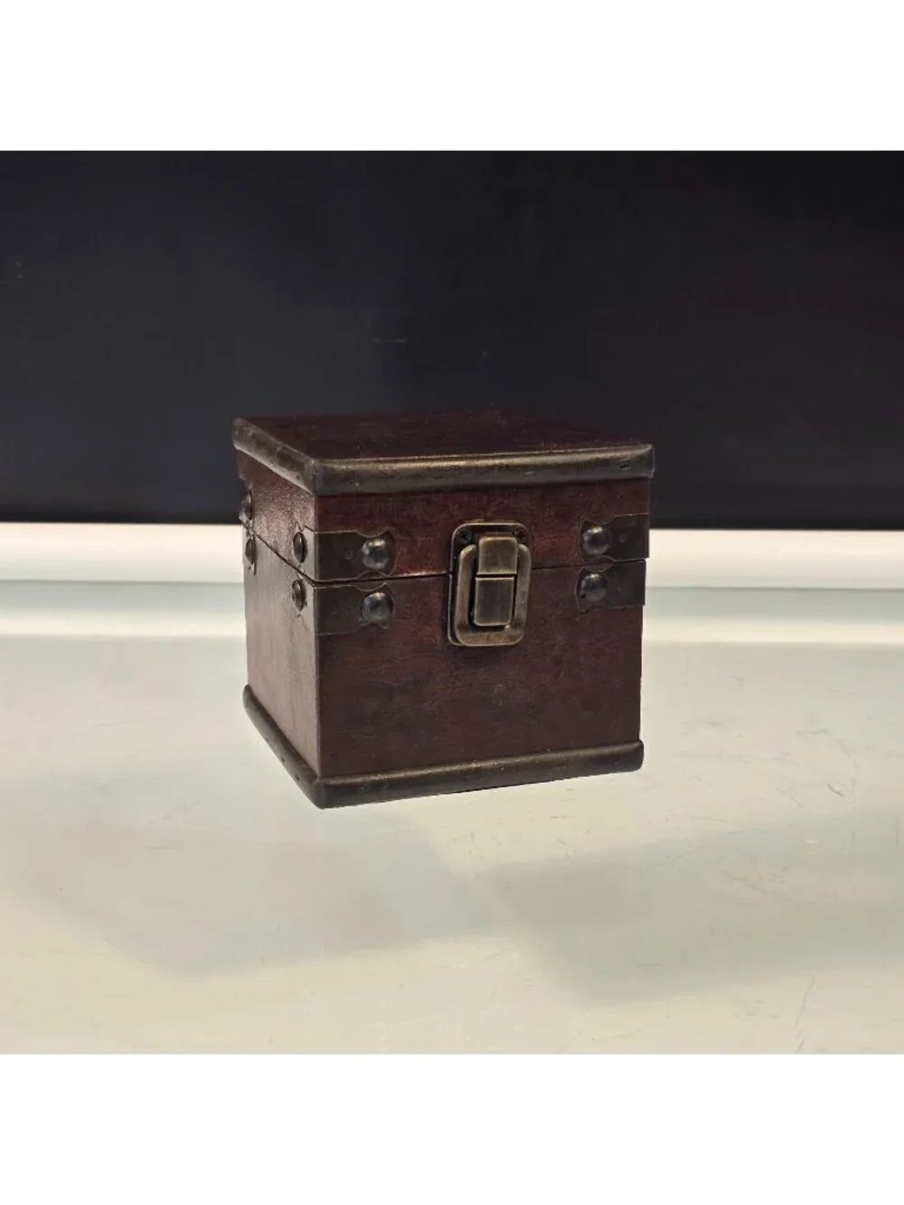 Square Wood Leather Chest With Latch Keepsake Treasure Box